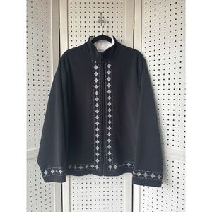 BLAIR Fleece Sweatshirt Zip Up Jacket Black White Embroridery Women's XL